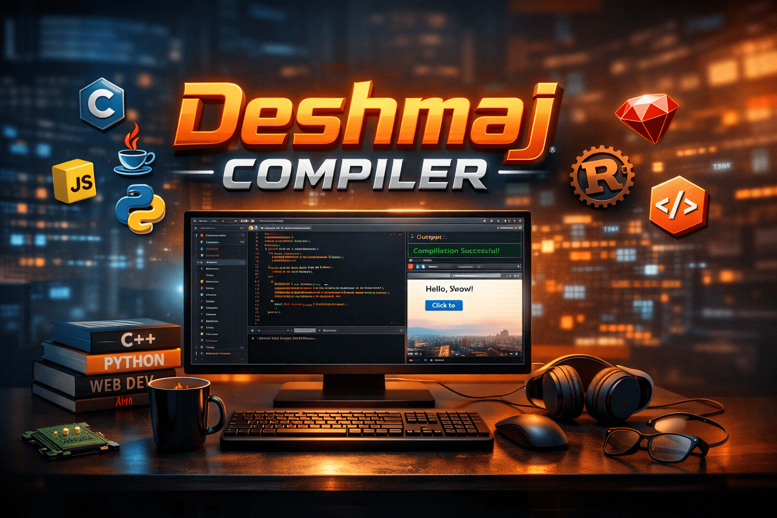 100% Free online “Compiler” (Codes/Runner)     (Deshmaj Tools)