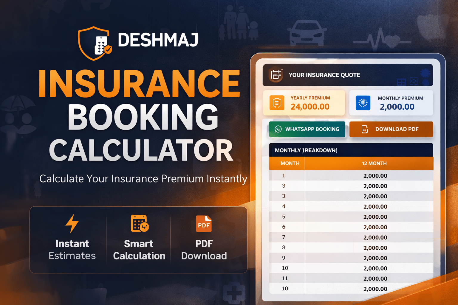 Deshmaj “Insurance Booking” Calculator